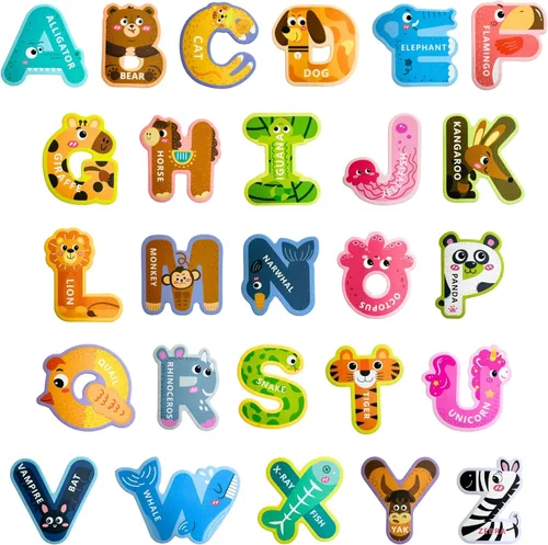 EHR Letras magnéticas, coloridos imanes de nevera del alfabeto de animales ABC, adecuados para niños pequeños de 3, 4, 5 años (letra mayúscula)