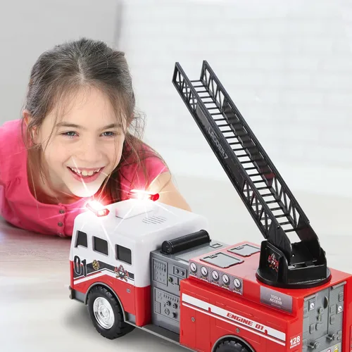 Miniatura 3 de Mighty Fleet Camión de escalera de bomberos motorizado Mighty con luces y sonidos, escalera motorizada, escalera extensible, diseño realista