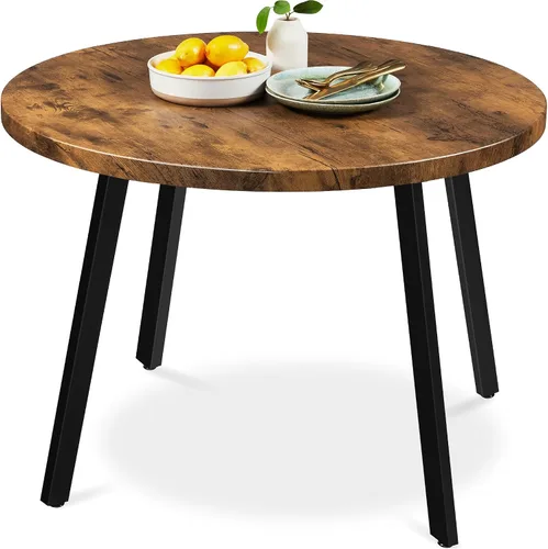Best Choice Products Mesa de comedor redonda con patas de acero - Marrón Negro