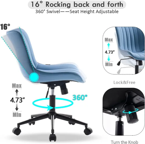 Miniatura 3 de YOUNIKE Silla de escritorio azul para oficina en casa con ruedas, silla cómoda sin brazos con respaldo, silla moderna pequeña de cuero tapizado