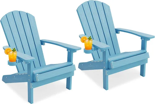 Miniatura 45 de YEFU Silla Adirondack de plástico resistente a la intemperie, sillas de patio con instalación fácil en 5 pasos, se ve exactamente como madera real