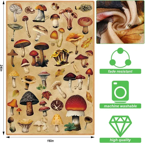 Miniatura 2 de Preboun Juego de 4 paños de cocina de hongos, 16 x 24 pulgadas, poliéster, color hongo, patrón geométrico, paño de cocina, toallas