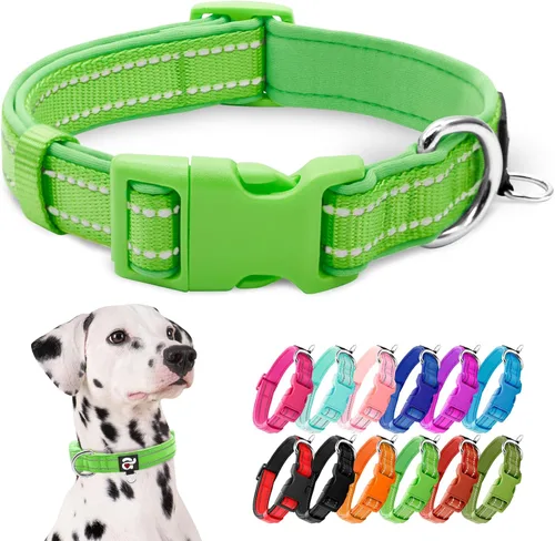 Miniatura 16 de azuza Collar reflectante para perro, de neopreno suave acolchado con anillo para etiqueta de identificación, ajustable para perros pequeños, azul