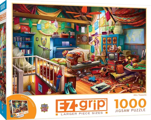 MasterPieces Rompecabezas EZ Grip de 1000 piezas para adultos, familia o jóvenes, Attic Treasures - 23.5 x 34 pulgadas