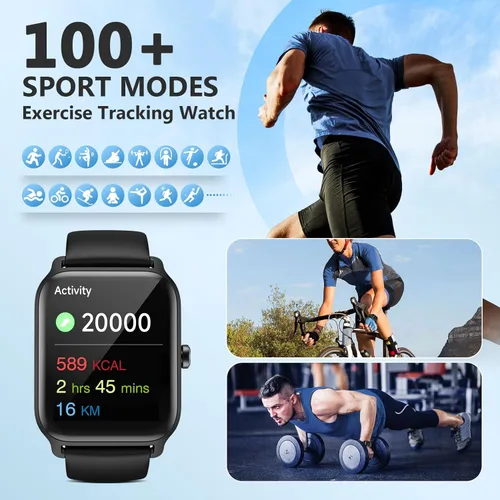 Miniatura 6 de Relojes inteligentes para mujeres y hombres, pantalla táctil HD de 1.85 pulgadas con alertas de llamadas y mensajes, monitor de frecuencia cardíaca