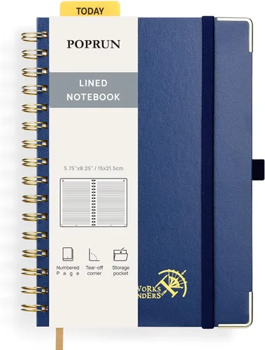 Miniatura 8 de POPRUN Lined Spiral Journal Notebook for Women & Men, 7-1/4" x 9-1/2", 220 Numbered Pages, College Ruled Hardcover Notebook for Work, Journals for
