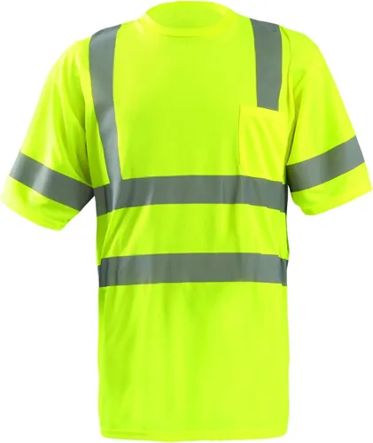 Miniatura 14 de OccuNomix LUX-SSETP2B-YS Camiseta clásica estándar de manga corta con textura ojo de pájaro absorbente con bolsillo, clase 2, 100% poliéster ANSI