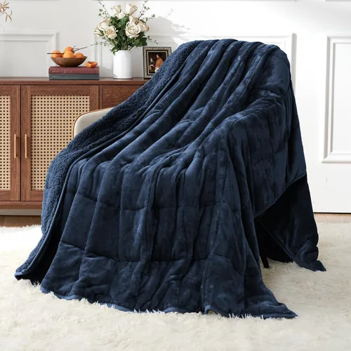 Uttermara - Manta con peso de vellón sherpa de 15 libras para adultos, vellón ultrasuave y sherpa unicolor, manta de felpa acogedora de doble cara