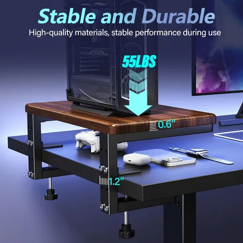 Miniatura 9 de Extensión de escritorio 3 en 1 con abrazadera y estante para monitor, organizador de escritorio de 16.5 pulgadas, altura ajustable, organizador