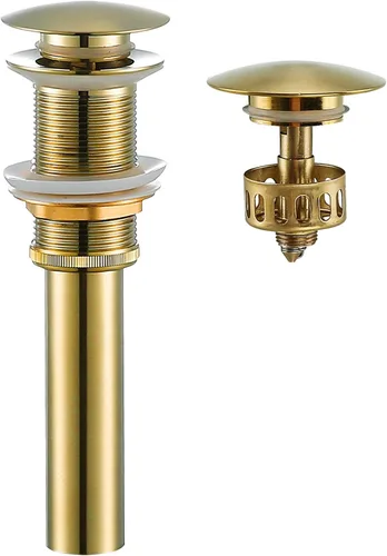 Miniatura 20 de Desagüe desplegable para lavabo de baño con desbordamiento, tapón de tocador de lavabo dorado oscuro cepillado, tapón de estilo rebote de latón