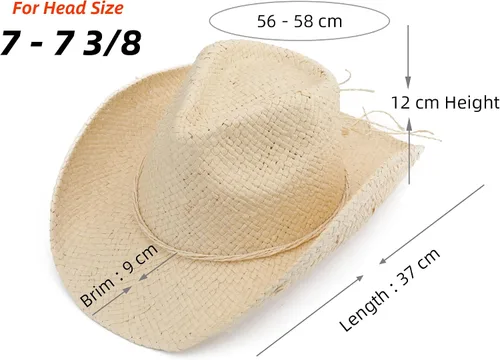 Miniatura 3 de Sombrero de vaquero occidental de vaquera para mujeres y hombres, de paja de sol para adultos