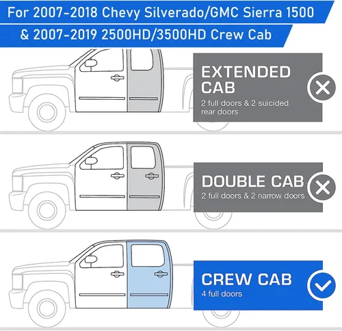 Miniatura 5 de Estribos estilo de barra de aro para Chevy Silverado 1500/Sierra 1500 2500HD 3500HD 2007-2018 Crew Cab (excepto versión diesel), barras Nerf