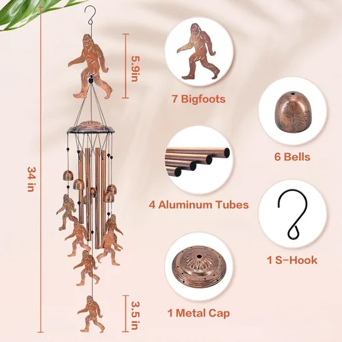 Miniatura 5 de Bigfoot - Campanillas de viento para exteriores, pies grandes, regalos para hombres/mujeres/papá/abuelo, regalo de cumpleaños, campanillas de viento