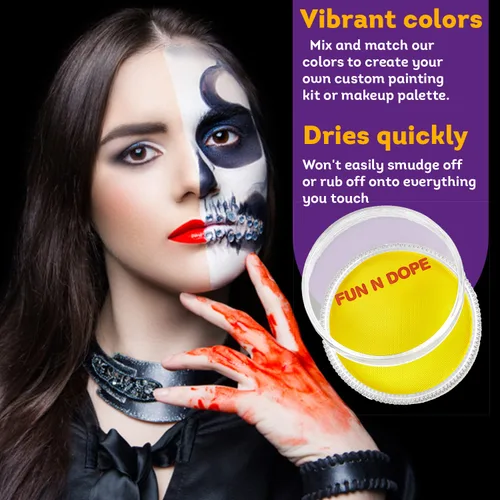 Miniatura 4 de Fun N' Dope - Pintura facial para niños y adultos (amarillo mate), pintura corporal no tóxica a base de agua de grado profesional, pintura facial