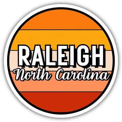 Raleigh North Carolina Travel Sticker, 2.5" Multiple Colors, Laptop Water Bottle Planner Journal, Collectible Places I've Been, Luggage Decal Sunset