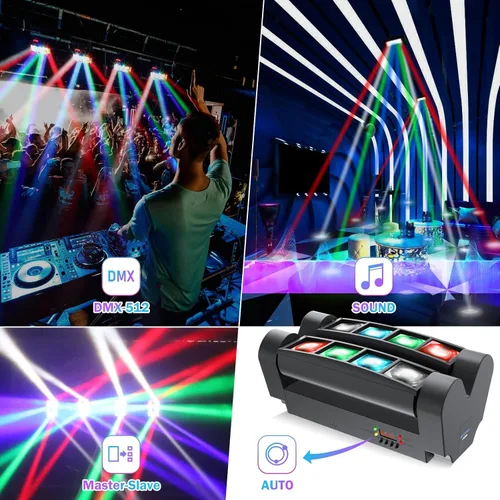 Miniatura 8 de BETOPPER Luz de escenario, luz de DJ de cabeza móvil para fiestas, luz LED de araña RGBW de 8 x 3 W, activada por sonido y control DMX-512