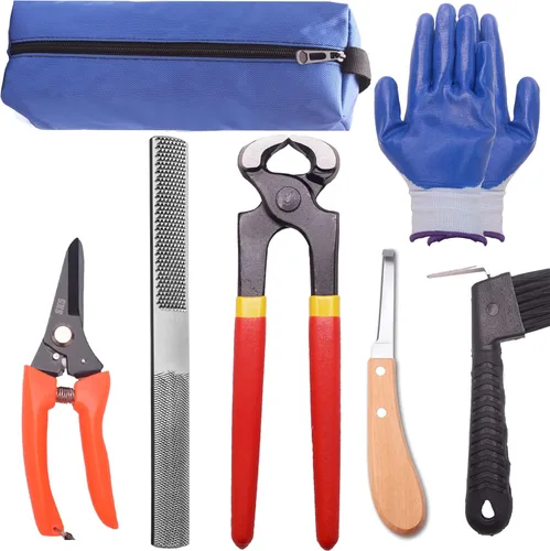Kit de herramientas de herrador de 8 pulgadas (7 piezas) Mini Rasp Hoof File Cabra Cerdo Equino Metal Tijeras Profesionales Herradores Hoof Hoof