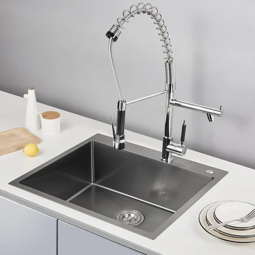 Miniatura 2 de POPFLY Fregadero de Cocina, 15×17 Pulgadas Empotrable Negro Pequeño Fregaderos de Cocina, Calibre 18 Acero Inoxidable Bar Prep RV Tazón Único