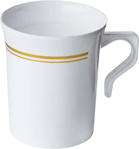 Miniatura 5 de Efavormart - Paquete de 8 tazas de café de plástico blanco de 8 onzas con borde dorado, tazas desechables de cacao caliente de la colección Tres