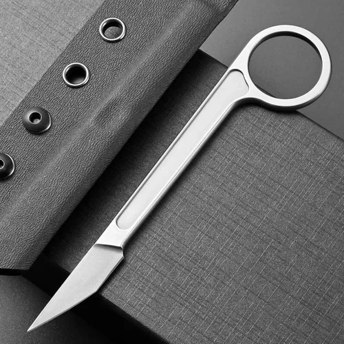 Miniatura 2 de CCanku C1104 - Cuchillo de hoja fija D2 con mango de acero inoxidable para supervivencia, herramienta EDC, camping al aire libre con funda K plateado
