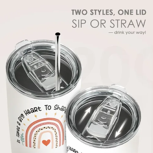 Miniatura 5 de SANDJEST Vaso para profesores – Taza de café de viaje con texto en inglés «It Takes Big Heart to Shape Little Minds», regalo de agradecimiento