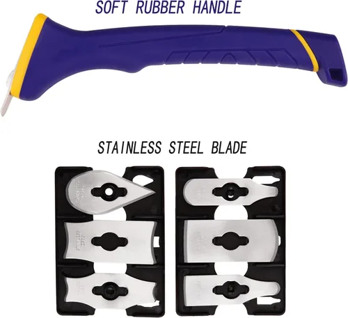 Miniatura 7 de MANUFORE Raspador De Pintura De Agarre Suave Con Contorno, 6 Piezas De Cuchillas De Acero Inoxidable Diferentes Para Eliminar Pintura, Barniz