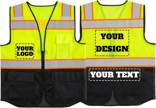 Miniatura 11 de Chaleco de seguridad reflectante de malla con logotipo personalizado con cremallera Chaleco de alta visibilidad para construcción al aire libre Ropa