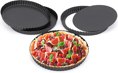 Miniatura 19 de Beasea Sartén para tartas de 10 pulgadas con parte inferior extraíble, sartén antiadherente para quiche con borde estriado, base suelta, bandeja