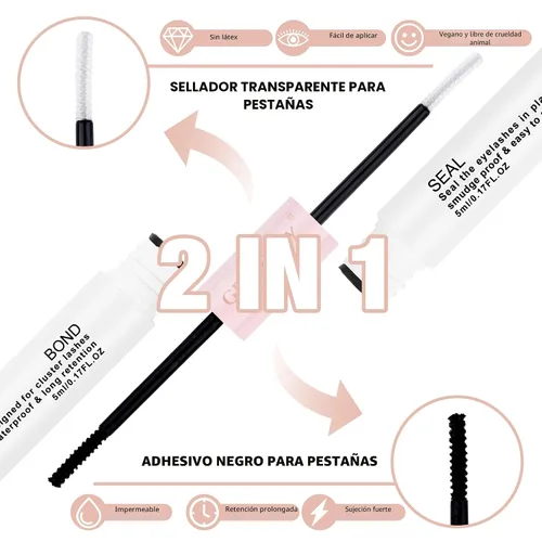 Miniatura 4 de GEMERRY Pegamento y Sellado de Pestañas Impermeable para Racimos de Pestañas - Retención Larga 48-72 Horas - Extensiones de Pestañas DIY en Casa