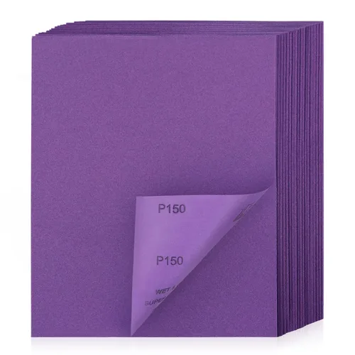 Miniatura 9 de Papel de lija de grano 80, 20 unidades, hojas de lija en seco y húmedo de 9 x 11 pulgadas, papel de arena abrasivo de alúmina púrpura para madera