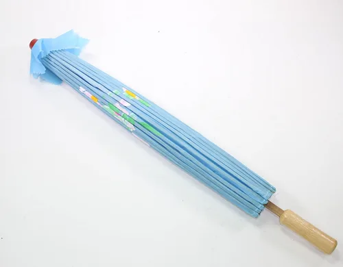 Miniatura 3 de We Pay Your Sales Tax 32 pulgadas de diámetro azul claro patrón floral madera bambú nylon sombrilla paraguas patio trasero decoración regalo