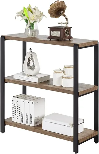 Miniatura 8 de FOLUBAN Estantería de 3 niveles, estantería industrial y estantes para libros, para dormitorio, madera rústica y metal, para oficina, roble