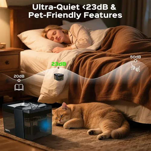 Miniatura 6 de Fuente de agua automática para gatos, fuente para mascotas de 2.2 L/74 onzas con tapa de acero inoxidable 304, bomba ultra silenciosa, triple