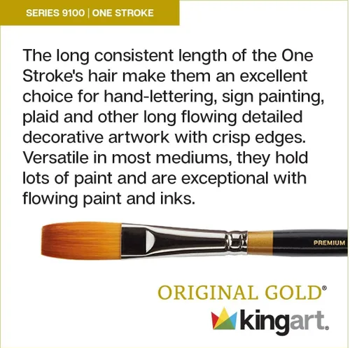Miniatura 3 de KINGART Premium Original Gold 9100-1 One Stroke Series - Cepillo para artista, pelo sintético Taklon dorado, mango corto, para acrílico, acuarela