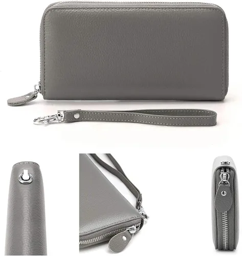 Miniatura 3 de Moflycom - Cartera de cuero genuino para mujer, con cierre y seguridad RFID