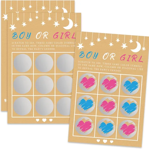 Senfaro Tablero de Tic Tac Toe para Revelación de Género Tarjetas de Rasca y Gana Niña, Rascador de Lotería, Tarjetas de Anuncio de Género Doble Rosa