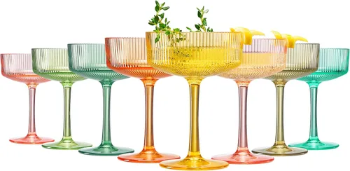 Miniatura 16 de Khen Juego de 4 vasos de cóctel vintage Art Deco inastillables de 8 onzas de acrílico transparente acanalado ondulado estilo europeo, copas