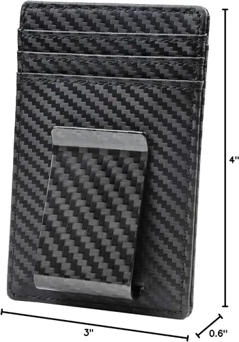 Miniatura 10 de Travelambo Clip para dinero para hombre, de piel, delgado, minimalista, con bloqueo RFID (tejido negro), Tejido negro, Minimalista