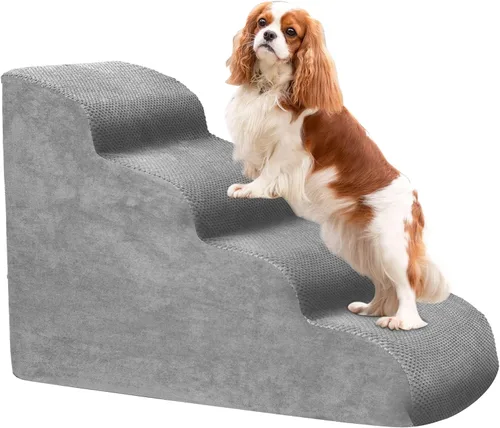 Miniatura 18 de Escaleras para perros pequeños, rampa de espuma de alta densidad para perros, escalones extra anchos antideslizantes para camas altas o sofá
