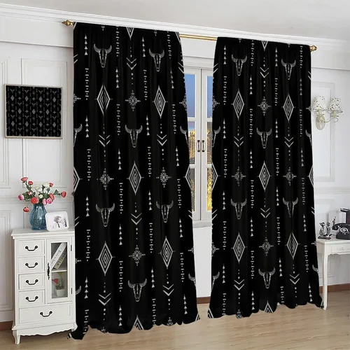 Miniatura 4 de Cortinas aztecas tribales, cortinas nativas, boho, cráneo, patrón tribal nativo, oscurecimiento de habitación, bolsillo para barra, tratamiento