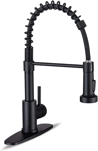 WEWE Llaves de cocina de acero inoxidable sus304 negro mate con pulverizador desplegable, diseño industrial, 1 o 3 orificios, para cocina rústica,