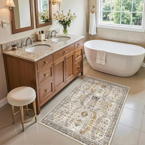 Miniatura 693 de Madane Tapete lavable de 2 x 10 pies para pasillo, cocina, recibidor, clásico, suave, antideslizante para interiores, casa de campo, baño, sala