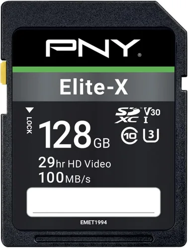 Miniatura 3 de PNY Tarjeta de memoria flash Elite-X Class 10 U3 V30 SDXC de 128 GB, 100 MB/s, clase 10, U3, V30, 4K UHD, Full HD, UHS-I, SD de tamaño completo