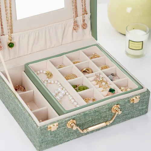 Miniatura 5 de Zumier Joyero organizador portátil para mujeres y niñas con piel sintética, caja organizadora de aretes con espejo de maquillaje para cumpleaños