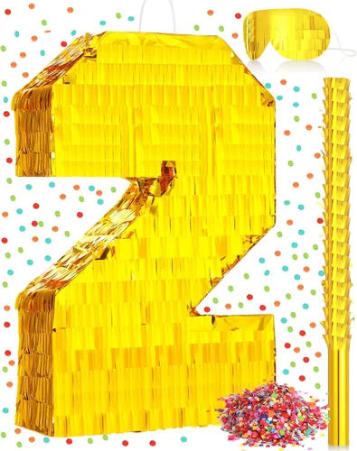 Sratte Piñata - Decoraciones de fiesta de cumpleaños, piñata de lámina dorada con palo, confeti para niños y niñas, cumpleaños, aniversario,