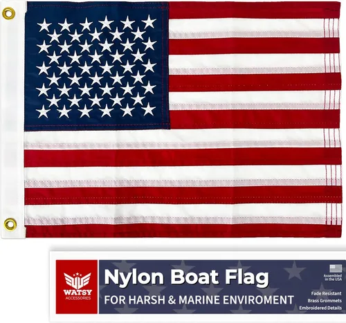 Miniatura 8 de Bandera de barco de Estados Unidos de 12 x 18 pulgadas, bandera estadounidense bordada, nailon 210D impermeable, ojales de latón, cabecera de lona