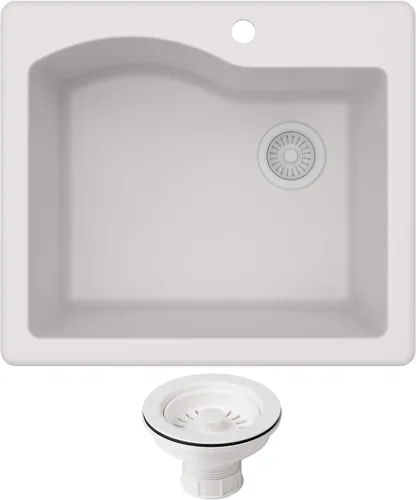 Miniatura 19 de KRAUS Quarza - Fregadero de cocina de granito de instalación empotrada/sobre encimera de un solo seno, 25 pulgadas, color negro, KGD-441BLACK