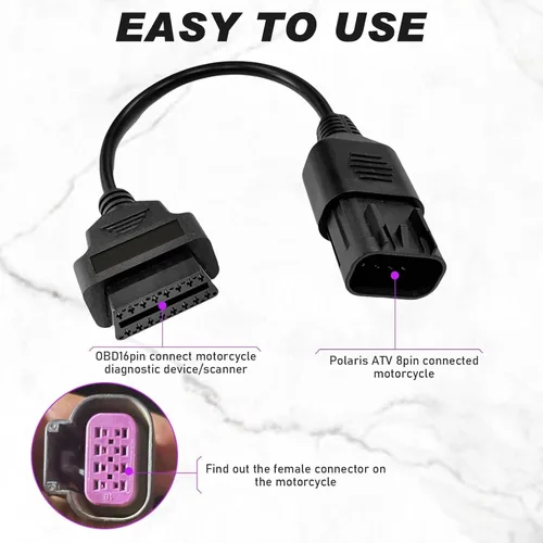 Miniatura 5 de Cable adaptador OBD1 de 8 pines para motocicleta Polaris ATV RZR a OBD2 de 16 pines, conector de diagnóstico para motocicleta, compatible