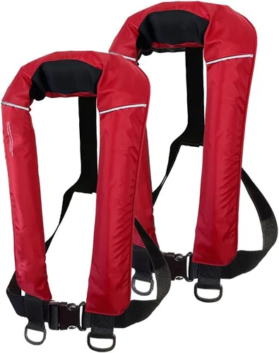 2 unids/pack USCG tipo V aprobado chaleco salvavidas inflable automático con cartucho de 1.16 oz para adultos rojo (Red X2)