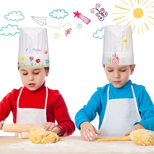 Miniatura 6 de 24 piezas de sombrero y delantal de chef para niños de 5 a 12 años, delantal para niños y niñas, cocina, hornear, pintura